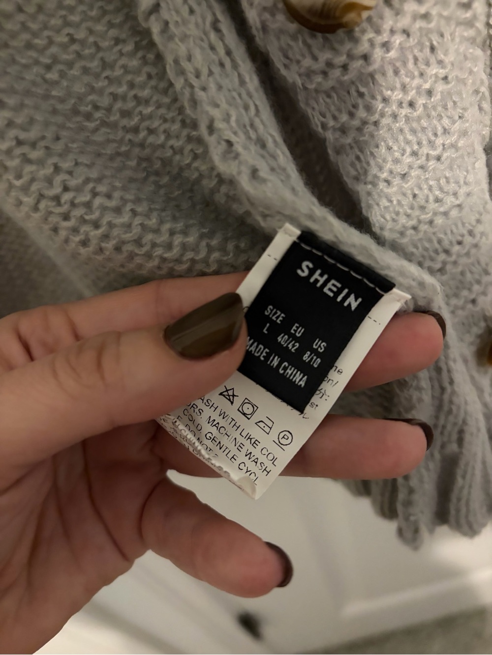 SHEIN Black White Gray Colorblock Cable Knit Cardigan - Picture 3 of 3